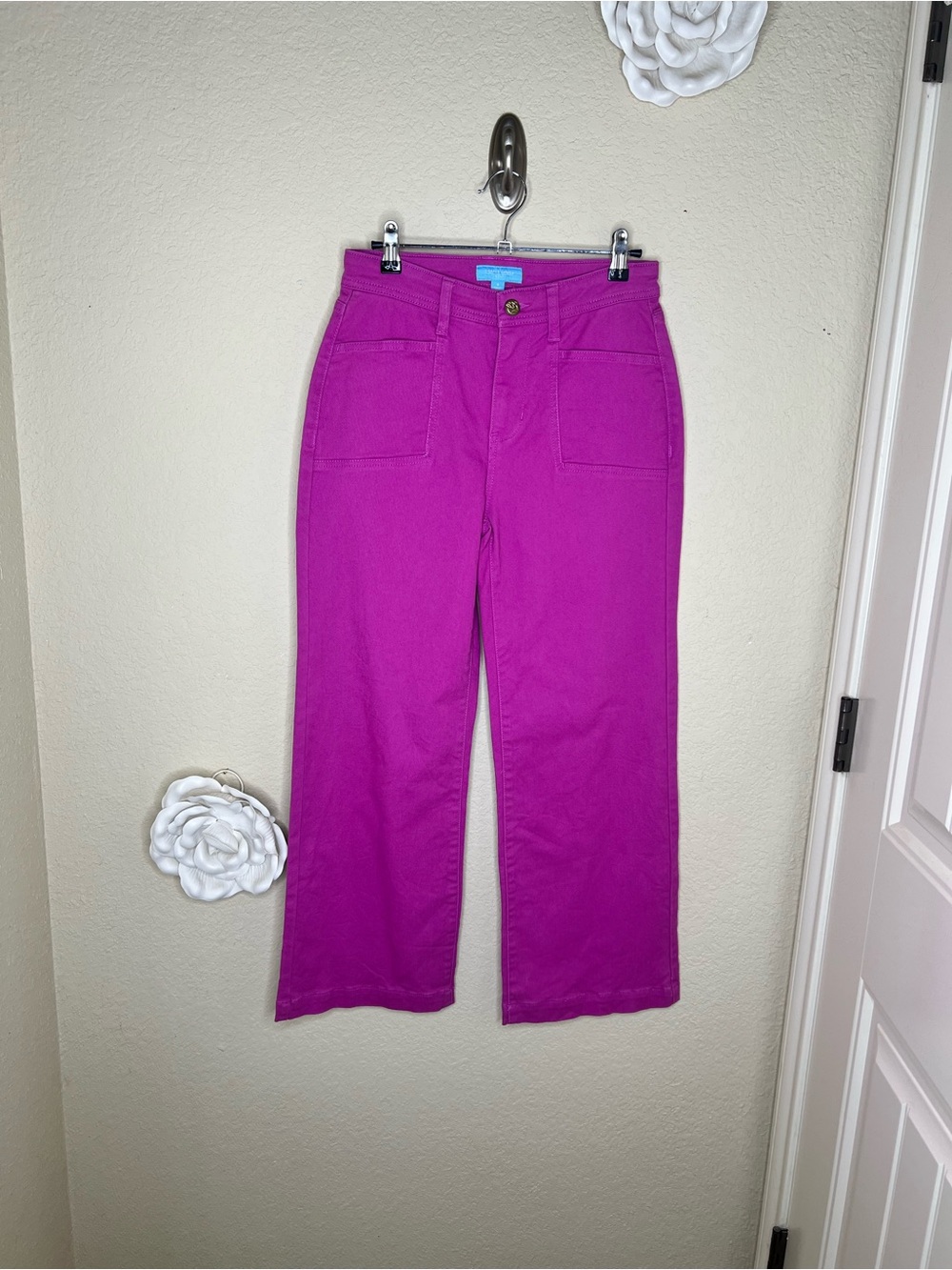 NTM: Draper James RSVP Orchid Pink Wide Leg Jeans High Rise Patch Pocket Size 4